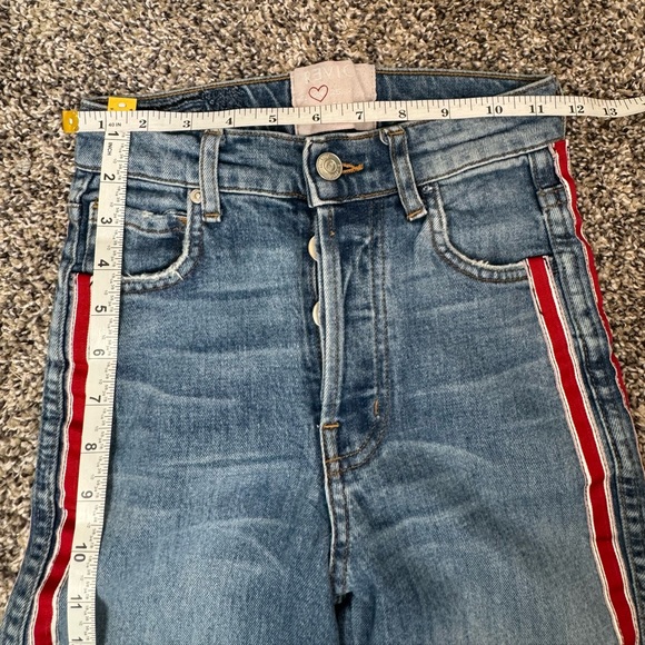 REVICE “Ruby Tuesday” Jeans With Red Racer Stripe with Frayed Hem 24 - Picture 8 of 9